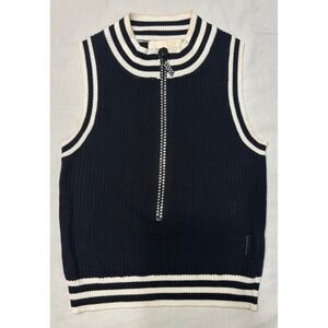 Lizette Collection Navy Blue Striped Knit Rhinestone Zip Sweater Vest LC-A5129 M